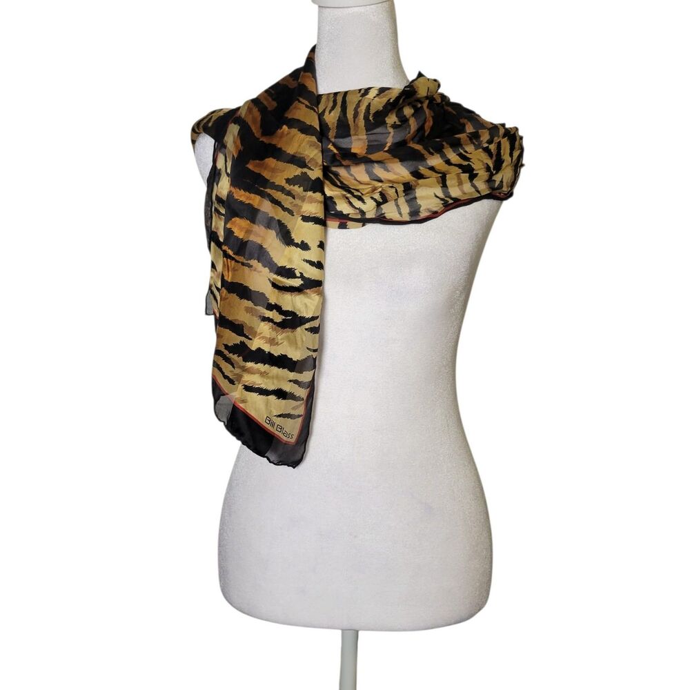 Vtg Bill Blass Tiger Stripe Scarf Animal Print Rectangular Mob Wife Old Money